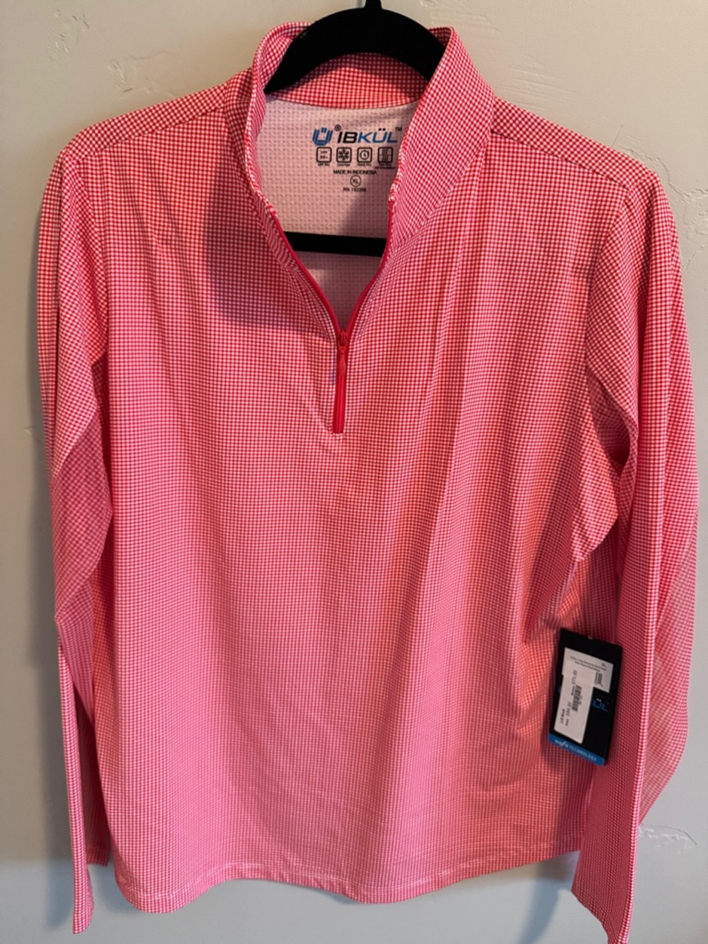 Ibkul red & white tiny checked lightweight activewear top
